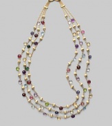 Three delicate strands of 18k gold offer a rainbow of gold beads and faceted semi-precious gemstones.May include tourmaline, quartz, peridot, rhodolite, garnet, iolite, tanzanite, aquamarine, apatite, topaz, citrine and amethyst. 18k yellow gold Length, about 16½ Lobster clasp Made in ItalyPlease note: Stones may vary. 