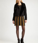 Moto-chic, this sheepskin aviator jacket features an asymmetrical zipper closure and a bevvy of zipper pockets.Oversized collarAsymmetrical zipperZipper pocketsAbout 22 from shoulder to hemBody: lamb sheepskinLining: cottonDry clean by leather specialistImported Model shown is 5'10 (177cm) wearing US size 4. 