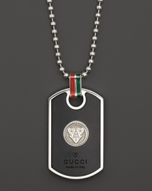 Sterling silver and enamel dogtag with classic Gucci logo and colors. Sterling silver and enamel dogtag with classic Gucci logo and colors.