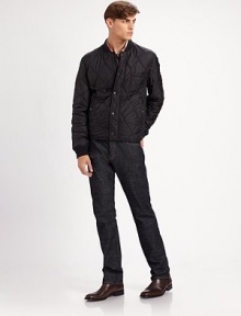 A classic fit in clean, dark-washed core denim with a hint of stretch and a metal logo plate on the back. Five-pocket style Inseam, about 32 99% cotton/1% elastene Machine wash Imported A classic fit in clean, dark-washed core denim with a hint of stretch and a metal logo plate on the back. Five-pocket style Inseam, about 32 99% cotton/1% elastene Machine wash Imported