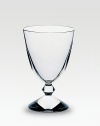 A Deco-inspired design mouthblown in France from clear crystal with a wide bowl and angular stem. From the Vega Collection 5½ high Hand wash Handmade in France 