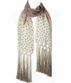 Luxurious scarf in fine printed silk - fashion color taupe, decorative tie-dye optic - a dream accessory, nice and long, moderate width - stylish XL-fringes - noble, glamorous AND trendy - pairs with literally everything in your closet, from a simple shirt to a shift dress to a biker jacket