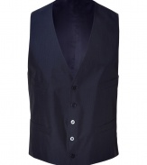 Bring bold style to your workweek attire with this gentlemanly vest from PS Paul Smith - V-neck, front button placket, contrasting floral back, adjustable back waist belt, slim fit - Pair with a sleek button down, trousers, and a slim cut blazer