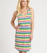 Vibrantly colored stripes add a playful touch to this comfy-chic coverup.Round neckSleevelessSnap frontElasticized waistRacerbackPull-on style92% polyester/8% spandexDry cleanImported