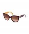 The perfect accessory for adding that cool vintage edge to your outfit, Pradas two-tone sunnies are a chic choice any way you wear them - Large round mock tortoise acetate frames with honey-colored reverse, gradient brown lenses, silver-toned insert and printed logo at temples - Lens filter category 2 - Comes with a logo embossed hard carrying case