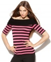 INC's petite sweater is anything but ordinary with a dose of bold stripes and an off-the-shoulder silhouette.