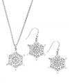 Snow wonder. This drop earring and pendant necklace set from Charter Club is crafted from silver-tone mixed metal. Glass accents light up the night. Approximate drop (earrings): 1-1/2 inches. Approximate length (necklace): 16 inches + 2-inch extender. Approximate drop (necklace): 1-1/2 inches.