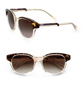 A rounded style in lightweight plastic with a modern appeal. Available in black with grey lens or havana/transparent yellow with brown gradient lens. Logo temples100% UV protectionMade in Italy 