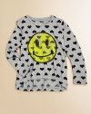 It's easy for her to fall in love with this cheery sweatshirt featuring hearts and a happy face.CrewneckLong sleevesPullover styleHi-lo hemRayonHand washImported