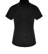 Stylish shirt in fine, pure black cotton - A chic, modern hybrid of the classic polo and the traditional button down in an ultra-soft, summer weight material - Small collar and short sleeves - Full button placket and two flap pockets at chest - Slim, straight cut - Casually cool, perfect for pairing with jeans, chinos and shorts
