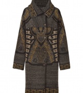 Stay warm and look on-trend in this luxe mixed print knit coat from Etro - Large spread collar, front button placket, long sleeves, oversized silhouette, all-over print - Pair with an oversized cashmere pullover, leather leggings, and platform booties