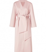 With its immaculate styling and modern sashed silhouette, this oversized coat from Jil Sander lends an iconic feminine polish to any outfit - Collarless, wrapped V-neckline, side slit pockets, wide self-tie sash - Oversized, straight silhouette - Wear with sheath dresses and sleek streamlined accessories
