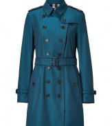 With heritage detailing reflecting the original Burberry trench coat, this richly hued, contrast-trimmed cotton gabardine version from Burberry London counts as a sartorial, multi-season investment - Classic collar with hook closure, set-in long sleeves with belted cuffs, epaulettes, double gun flaps, double-breasted button-down front, belted waist, rain shield, slight surface seen, black trim through - Fitted silhouette - Pair with slim trousers or jeans and a cashmere pullover