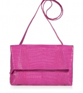 Invest in multi-season sophistication with Nancy Gonzalezs sleek fold-over croco clutch, an ultra luxurious choice in fun fuchsia - Fold-over with hidden magnetic snaps and zippered pocket underneath, back slit pocket with magnetic closure, inside zippered back wall pocket, tonal suede lining, removable shoulder strap - Carry as a finish to chic day and evening looks alike