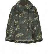Take on the city streets in style in Marc by Marc Jacobs edgy camouflage cape - Olive round collar with drawstring, zip-away hood, flap pockets, hidden front closures - Loosely draped fit - Wear over favorite skinnies with edgy leather accessories and a chunky knit pullover