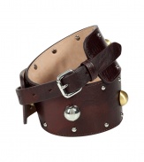 Cinch your look in style with this luxe leather belt from Malene Birger - Wide shape, all-over stud detailing, silver-tone buckle - Pair with a flirty floral dress of over your favorite draped cardigan