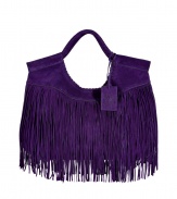 Daytime looks get a hippie-chic edge with Ralph Laurens purple suede fringed tote, finished to perfection with intricately woven double top handles - Internal zippered back wall pocket, front wall pocket - Wear with casual separates, or cool knit dresses and boots