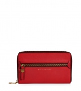 Tote around your travel essentials in style with this red leather wallet from Marc by Marc Jacobs - Zippered front pocket, embossed logo, zip-around closure, multiple card slots and zippered inside pocket - Perfect for keeping organized on vacation or giving as a sleek holiday gift