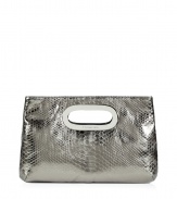 Bring a high style kick to your cocktail look with this easy-to-style python embossed leather clutch from MICHAEL Michael Kors - Rectangular shape, cut-out handle with silver-toned metal trim, metallic gunmetal python embossed leather - Style with a fitted sheath dress, a leather jacket, and platform pumps