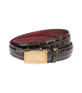Stylish belt in dark grey crocodile embossed leather - decorative brass closure - a mix of casual and luxurious - nobilizes jeans, business pants or a hot mini skirt