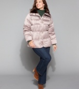 Easy to throw on with just about anything, this short plus size puffer from Larry Levine keeps you warm every day of the week. (Clearance)