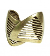 Bring heightened style to your day or night look with this ultra-chic cuff from New York City-based accessory label Dannijo - Large size, made of stylishly distressed oxidized brass with cut out striped detailing - Wear with a classic cocktail dress or an on-trend off-duty ensemble
