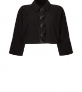 Pull together retro-chic looks with Marc by Marc Jacobs black wool bolero jacket, perfect for pairing with pencil skirts and pin heels for work - Rounded collar, 3/4 length sleeves, faux-fur buttons, cropped, tailored fit - Play with proportions and pair with long tees and leather leggings