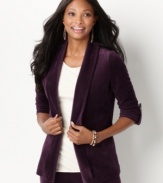 This Charter Club sweater, rendered in cozy velour, is sure to be your chilly day go-to!  Pair it with separates and add a luxe touch to your everyday look.