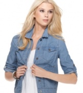 Calvin Klein Jeans' chambray jean jacket is the perfect piece to have on hand to add a bit of edge and a lightweight layer to a flirty, feminine sundress this season.