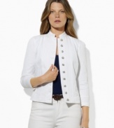 Lauren Jeans Co.'s timeless denim jacket is updated with rugged military styling for a chic, modern look.