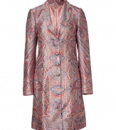 Make a stylish statement in this luxe silk coat from Etro - Notched lapels, front button placket, all-over paisley print - Pair with a silk blouse, wide leg trousers, and platform pumps