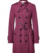 With heritage detailing reflecting the original Burberry trench coat, this richly hued technical cotton-blend version from Burberry London counts as a sartorial, multi-season investment - Classic collar with belted latch and hook closure, set-in long sleeves with belted cuffs, epaulettes, double gun flaps, double-breasted button-down front, belted waist, rain shield - Fitted silhouette - Pair with slim trousers or jeans and a cashmere pullover