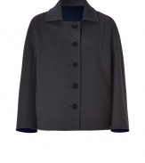 Sleek yet demure, this A-line wool jacket from Jil Sander Navy injects modern elegance into your workweek style - Spread collar, bracelet-length sleeves, button-down front - A-line silhouette - Team with tailored sheath dresses and flawless platform pumps