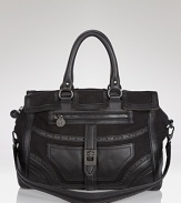 Sam Edelman's leather and linen satchel is destined to top wish lists. Combining texture and tone, this versatile style with stamp every look with the brand's signature citified glamour.