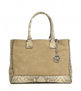 Neutral suede and snake-embossed leather covers this versatile tote from MICHAEL Michael Kors - Classic tote shape, dual top carrying handles, suede panels with snake-embossed leather trim and straps, small internal pouch for valuables - Perfect for everyday use, off-duty chic or stylish travel