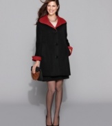 Ellen Tracy's versatile swing coat features colorful facing for a stylish look, no matter the weather. A touch of angora gives it an extra-soft feel.