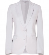 Stylish blazer in fine, ecru cotton and nylon blend - Supremely comfortable, thanks to a touch of stretch - Fitted, slightly longer cut creates a feminine, elegant silhouette - Small collar and slim lapels, two-button closure - The details we love: two flattering, fabric darts at back, the single black button at either cuff - A timeless basic, classically polished and cool - Style with a pencil skirt or skinny jeans and ankle booties