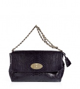 Super stylish and ready for any event, this luxe shoulder bag from It British brand Mulberry will give any look a stylish upgrade - Rectangular shape, front flap with a turn-lock clasp, python embossed leather, chain detailed shoulder strap - Style with skinny jeans and a silk blouse or a slinky cocktail sheath