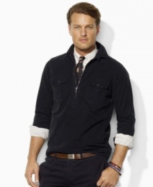 The perfect pullover in lightweight chambray cotton, this trim-fitting essential is outfitted with classic cargo details for rugged style. The perfect pullover in lightweight chambray cotton, this trim-fitting essential is outfitted with classic cargo details for rugged style.