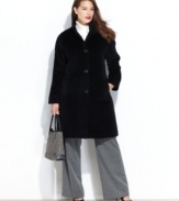 A stylish walker adds polish to any ensemble, while the wool and alpaca blend adds extra warmth to this plus size topper from Jones New York!
