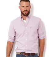 Change over your 'tude and not your shirt as you transition from work to after work play in this handsome plaid shirt by Nautica.