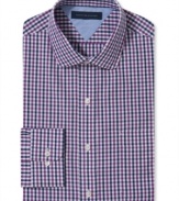 Classic gingham makes this Tommy Hilfiger dress shirt the perfect complement to jean, khakis or dress pants.