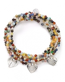 Always keep something pretty up your sleeve with this multi-colored stone bracelet set from Good Charma. This layered style's sterling silver hearts add extra charm.