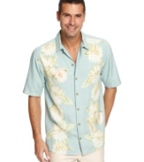 Flower power. This floral print shirt from Tommy Bahama gives your vacation look more casual cool.