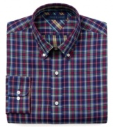 Bold plaid on this Tommy Hilfiger dress shirt brings new life to your business look.