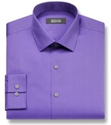 Stay on solid ground in any business situation with this crisp slim-fit dress shirt from Kenneth Cole Reaction.