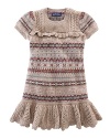 Delicate pointelle accents a pretty Fair Isle-knit dress crafted in a season-spanning short-sleeved silhouette.