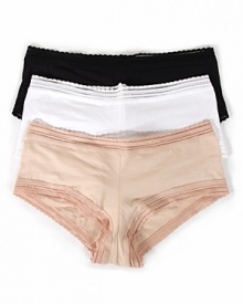 A super soft cotton boyshort with a sheer scalloped waistband and legs.