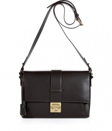Ultra sophisticated and exquisitely elegant, Salvatore Ferragamos dark brown leather Aida bag is an Uptown-chic choice for finishing flawless daytime looks - Flap with logo lock closure, key attached to strap, front pocket under flap, buckled shoulder strap, two internal sections, zippered back wall sectional pocket, leather interior - Carry with tailored business looks, or with boucl? jackets, jeans and flats for chic weekend wear Ultra sophisticated and exquisitely elegant, Salvatore Ferragamos dark brown leather Aida bag is an Uptown-chic choice for finishing flawless daytime looks - Flap with logo lock closure, key attached to strap, front pocket under flap, buckled shoulder strap, two internal sections, zippered back wall sectional pocket, leather interior - Carry with tailored business looks, or with boucl? jackets, jeans and flats for chic weekend wear