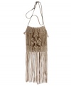 Got a flair for fringe? Lucky Brand satisfies that craving with this hippie-chic fringe crossbody that is totally far out. Tonal macrame fringe decorates bag with diamond shaped mid-section detail.